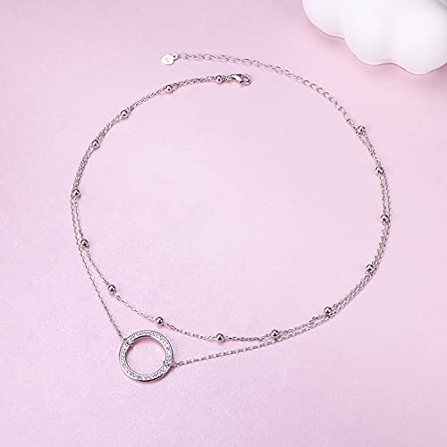 Ladytree S925 Sterling Silver Dainty Simple Choker Necklace,Rolo Chain,Adjustable 13 inches to 16 inches - style: 13_Layer CZ Circle Choker