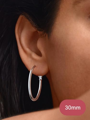 FOCALOOK 14K Gold Plated Lightweight Large Hoops| 2mm Thin Hoop Earrings for Women 30/40/50/70/100mm - color: 01.Silver, size: 30mm