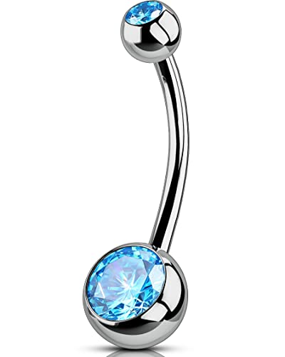 OUFER Titanium Belly Button Rings, Internally Threaded Belly Ring, Round CZ Navel Rings for Women Men - color: Blue, size: 1.6*14MM