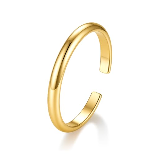 BORUO Toe Rings - 925 Sterling Silver Band Ring - Waterproof 14K Gold Plated Toe Rings - Sterling Silver Rings for Women, 2 mm, 3mm, 4mm - color: Waterproof Toe Rings Stainless Steel Gold 2mm