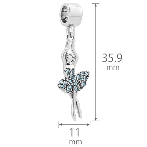 NARTGO Sparkling Dancing Women with Colorful Birthstone Charm Compatible with Pandora Bracelets Birthday Mother's Day Christmas Jewelry Gifts - color: March Blue