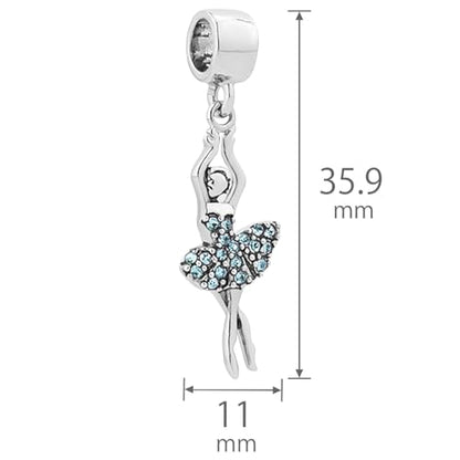 NARTGO Sparkling Dancing Women with Colorful Birthstone Charm Compatible with Pandora Bracelets Birthday Mother's Day Christmas Jewelry Gifts - color: March Blue