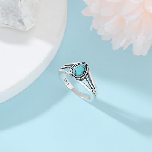 Boho Turquoise Ring for Women Sterling Silver Western Style Statement Ring Bohemian Jewelry Gifts - style: Turquoise-B