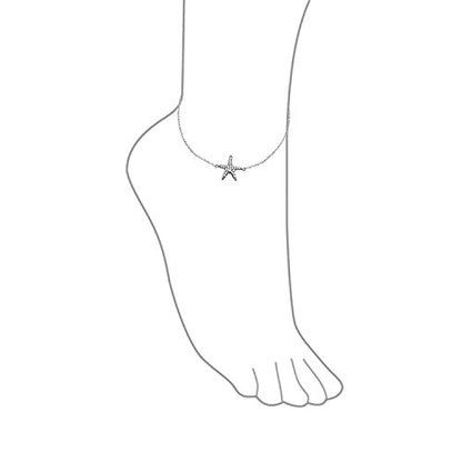 Bling Jewelry Nautical CZ Beach Starfish Anklet Charm Ankle Bracelet .925 Sterling Silver Adjustable