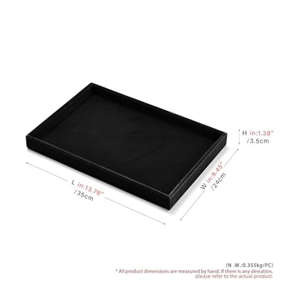 Black Velvet Flat Jewelry Display Organizer Catchall Tray | Scratch-resistant soft, stackable multi-use for jewelry storage, home sundry arrangement and retail store counter display - size: 1 Grid