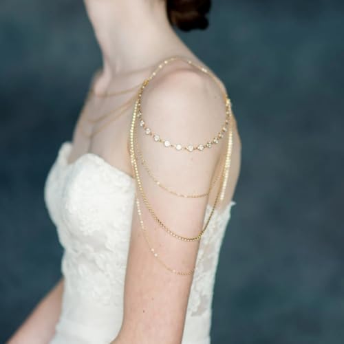 Rhinestone Shoulder Jewelry Bridal Wedding Shoulder Necklace Chain Festival Rave Party Outfit Accessories for Women Statement Body Chain