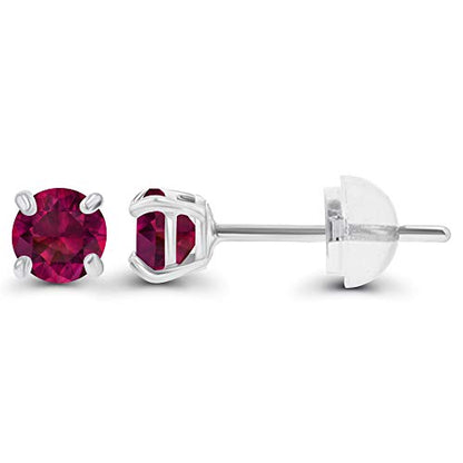 Solid 14K Gold 3mm Round Prong Set Hypoallergenic Genuine Petite Birthstone Stud Earrings - color: Created Ruby