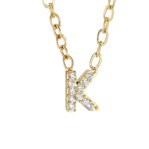 Small Letter Necklace for Women 18K Gold Plated Cubic Zirconia Tiny Initial Necklace Dainty Personalized Name Necklaces - color: K-Gold