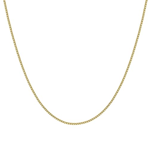 PAVOI 14K Gold Plated Adjustable Link Chain Necklace for Women | Box Rope Sphere Bead Serpentine Anchor Mariner Gold Chain Necklaces - color: Yellow Gold, style: Box