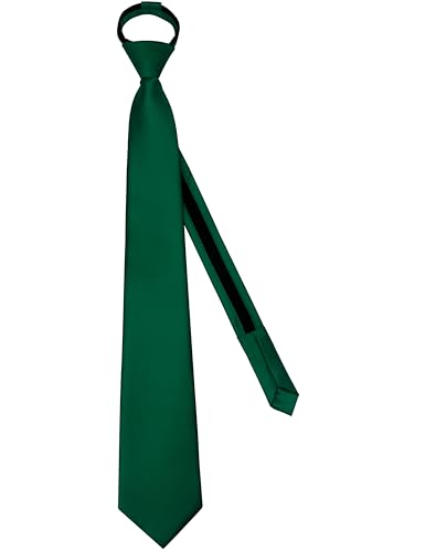Branduce 3.15"（8cm） Mens Solid Satin Tie Pre-tied Adjustable Zipper Necktie for Business and Wedding - color: Hunter Green