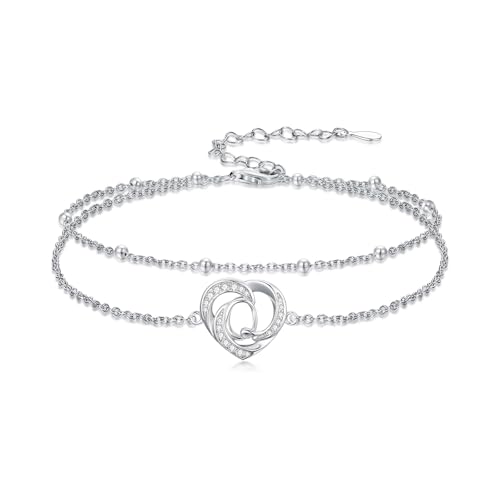 Dorunmo Initial Anklet 925 Sterling Silver Letter A-Z Layered Heart Anklet Beach Jewelry Birthday Gifts for Women - color: Q