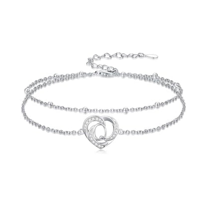 Dorunmo Initial Anklet 925 Sterling Silver Letter A-Z Layered Heart Anklet Beach Jewelry Birthday Gifts for Women - color: Q