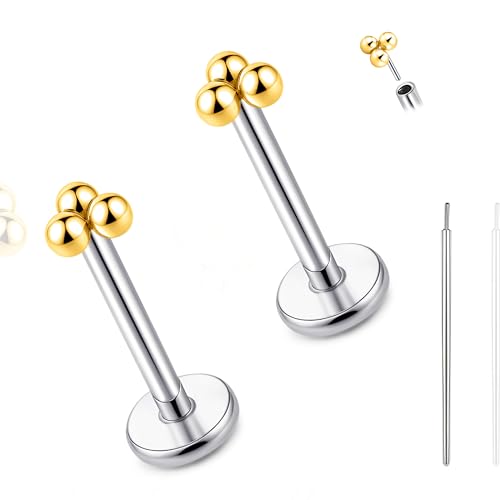 limerencia Titanium Threadless Flat Back Earrings Stud Piercing Jewelry | 20G Press Fit Titanium Push Pop in Cartilage Tragus Labret Lip Medusa Conch Piercing Jewelry Hypoallergenic for Women Men - style: Ball Gold