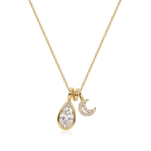 MTMY Gold Moon Pendant Necklace for Women,14K Gold Plated Dainty Chain Crescent Moon Sun Star Necklace Jewelry - style: drop moon