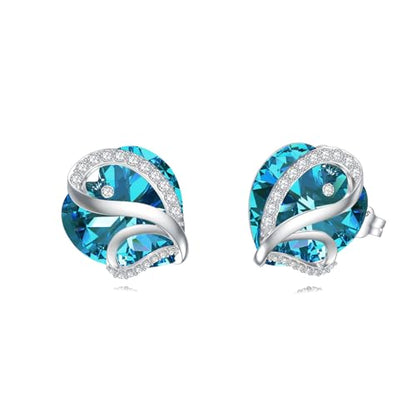 Butterfly Heart Birthstone Crystal Stud Earrings for Women S925 Sterling Silver Heart Birthstone Studs Birthday Gifts for Wife Mother Daughter Girlfriend Mom - color: 12-December