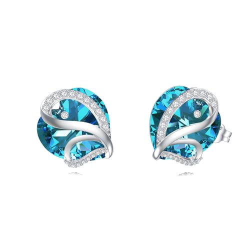 Butterfly Heart Birthstone Crystal Stud Earrings for Women S925 Sterling Silver Heart Birthstone Studs Birthday Gifts for Wife Mother Daughter Girlfriend Mom - color: 12-December