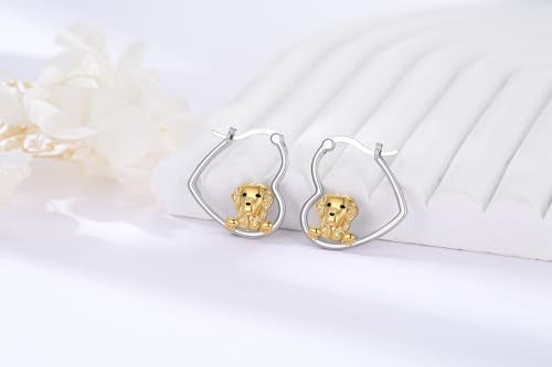 LES OSEWA Dog Animal Earrings Sterling Silver Animal Heart Hoop Dangle Earrings Cute Jewelry Gifts for Women - color: Golden Retriever