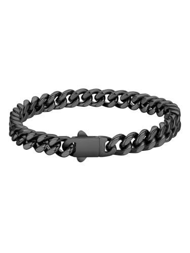 FaithHeart Cuban Link Bracelet for Men, Silver/Black/14K Gold Plated Stainless Steel Wrist Link Hip Hop Chain Bracelets, 5mm/7mm/9mm/12mm Width, 7.5"/8.3"/9" Length, with Gift Box - color: Black-05mm Width, size: Length 7.5 Inches