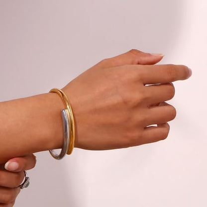 18K Gold Bangle Bracelets for Women 925 Sterling Silver Bracelets Bracelets Adjustable Boho Bracelets Stackble Cuff Bangle Bracelets for Men Women Chunky Gold Bangle Open Cuff Bracelets Christmas Gift - color: Bracelets-14