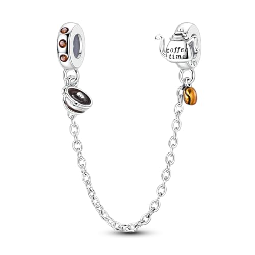 LNQOBU 925 Sterling silver Safety Chain for Bracelet,Family Forever Safety Chain Charm for Bracelet Stopper Spacer Charm Clip Charms Dangle Pendants Beads Jewelry Gift for Women - color: Caffeine