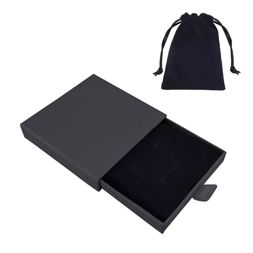 Quacc Small Jewelry Gift Box and Velvet Bag, Necklace Bracelet Earring Cardboard Organizer Square Jewellery Gift Box Pendent Storage Case for Birthday Xmas Christmas Wrapping (Black) - color: Black