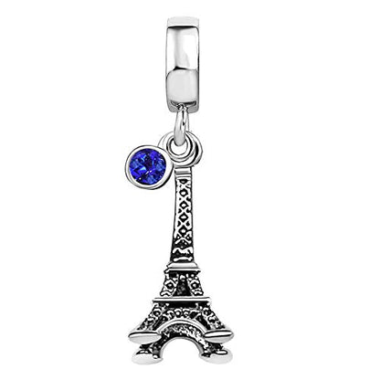 JMQJewelry Eiffel Tower Birthday Birthstone Jan-Dec Month Paris Dangle Womens Bead Charms for Bracelets Mothers Christmas Day - color: Blue