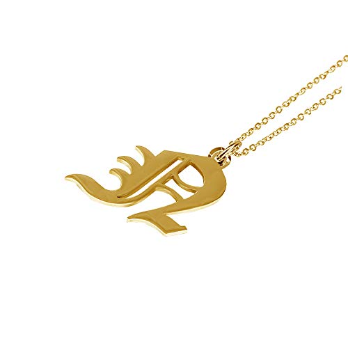 Women's Old English Initial Necklace 18K Gold Plated Stainless Steel Letter Pendant Gift - style: N