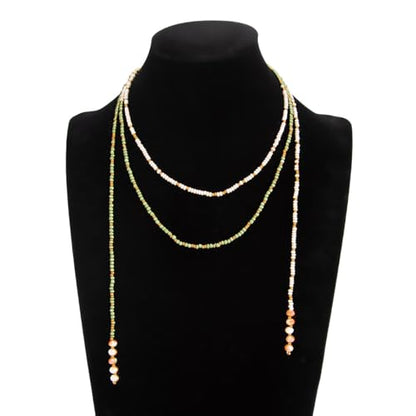 GYRMMUE Colorful Seed Bead Lariat Necklace for Women Boho Y Drop Beaded Choker Adjustable Multi Strand Wrap Necklaces Dainty Long Tassel Rice Bead Necklaces Everyday Party Jewelry - color: Green