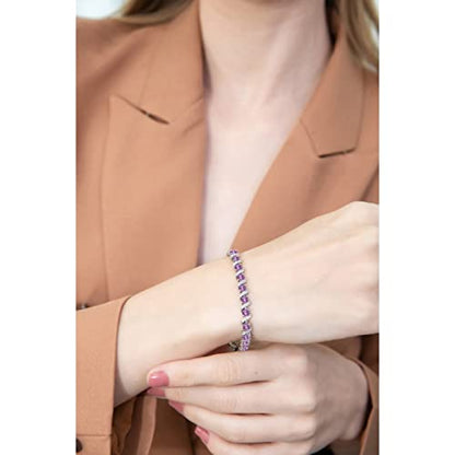 B. BRILLIANT Sterling Silver Genuine, Created or Simulated Gemstone Round S Design Tennis Bracelet for Women - color: Simulated Kunzite