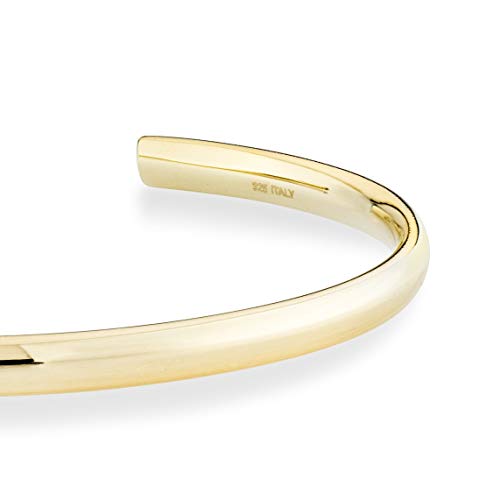 Miabella 925 Sterling Silver or 18K Gold Plated 925 Sterling Silver Italian 4mm Open Cuff Polished Bangle Bracelet for Women Adjustable 7.25 to 7.5 Inch Made in Italy - style: Yellow-Gold-Plated-Silver