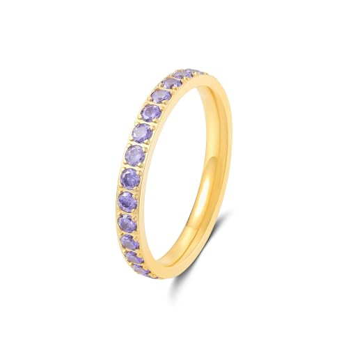 Birthstone Rings for Women 14K Gold Filled Stacking Rings for Oura Ring Gen 4/Oura Ring Gen 3, Cubic Zirconia Wedding Eternity Bands - color: 02. February