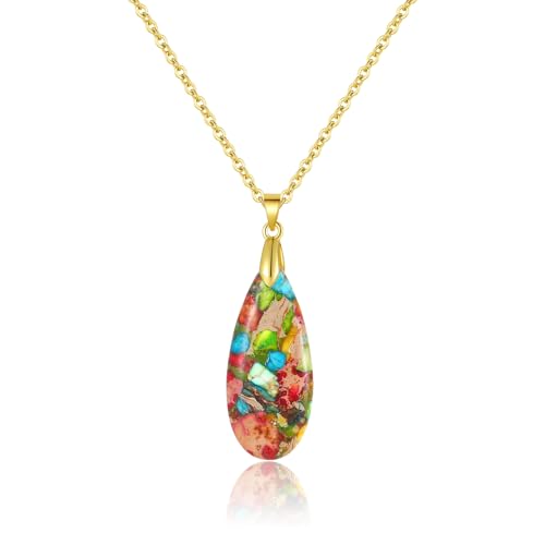 Inspirational Gifts Healing Gold Pendant Gold Necklaces for Women，Get Well Soon Encouragement Gifts for Women Friends Sister Mom, Natural stone Pendant Healing boho Friendship Jewelry for women - color: Colorful - Gold