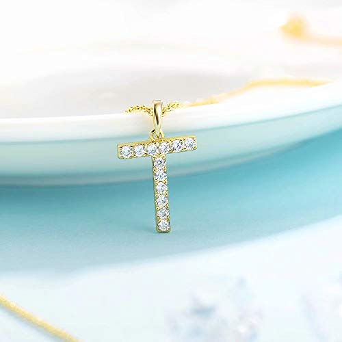 Tarsus Initial Cubic Zirconia Necklace for Women Teens | Jewelry Gifts for Women Adjustable Chain 18" + 2" - style: Gold-T-Diamond style