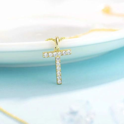 Tarsus Initial Cubic Zirconia Necklace for Women Teens | Jewelry Gifts for Women Adjustable Chain 18" + 2" - style: Gold-T-Diamond style