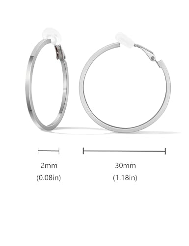 FAN&LOUIS Clip On Hoop Earrings Women,14K Gold Women's Clip-On Earrings Large Hoops Trendy for Non-Pierced Ears Lightweight 2026 - style: Sliver-30mm