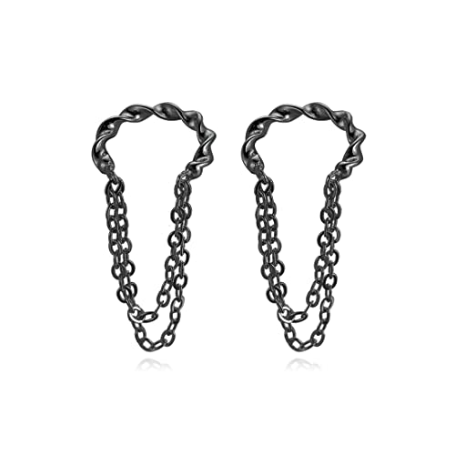 Reffeer Solid 925 Sterling Silver Cuff Earrings Chain Cartilage Wraps for Women Teens Minimalist Cuff Earrings No Piercing - color: C-Black