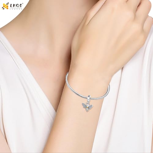 LNQOBU 925 Sterling Silver Charms for Bracelets Dangle Pendant fit Pandora Bracelets or Necklaces Jewelry Woman Gift Beads Charm (With one Spacer Beads) - style: Bee Charms