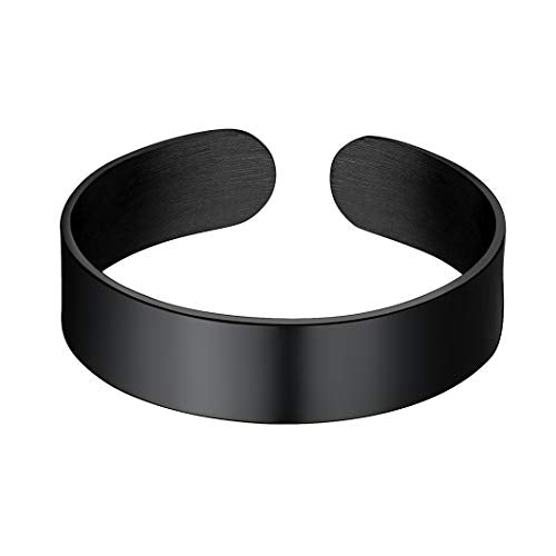 Stainless Steel Open Band Ring for Men Women 18K Gold/Black Plated Brush/Smooth Surface Rings Set Minimalist Jewelry(with Gift Box) - color: 05-Black 5mm Smooth Surface
