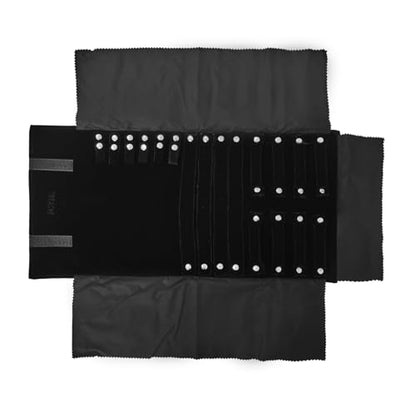 Travel Roll Bag Jewelry Display Storage Organizer Multi-function Velvet Pouch (Black) - color: Black