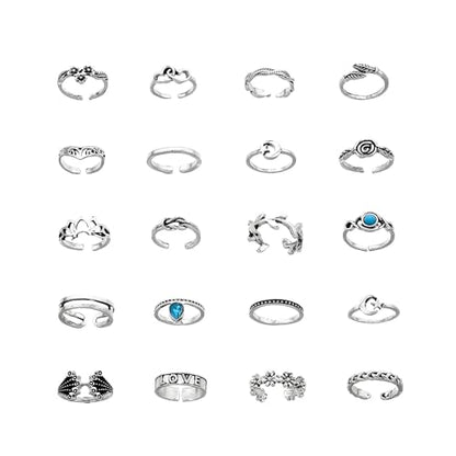 Bohemian Toe Rings for Women Vintage Turquoise Stackable Toe Ring Set Summer Hawaiian Beach Adjustable Toes Rings Ocean Foot Jewelry - style: 20PCS