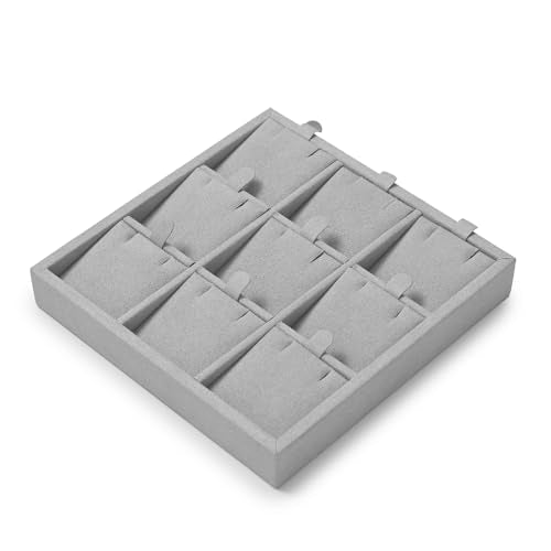 Microfiber 9 Slots Jewelry Pendant Display Tray | Jewelry Necklace Organizer Display Tray Gray - size: 5.5" x 5.49" x 0.78"