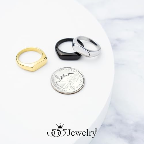 555Jewelry Stainless Steel Solid Plain High Polish Round Signet Ring for Men - color: Oval Silver