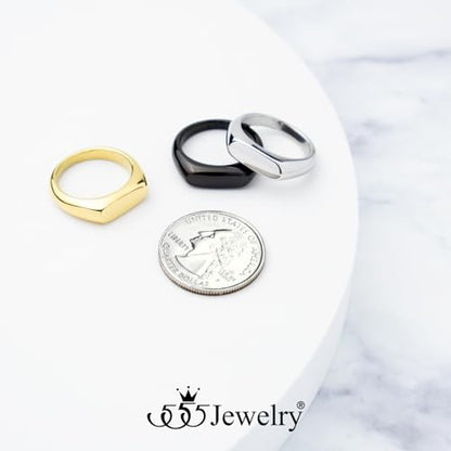 555Jewelry Stainless Steel Solid Plain High Polish Round Signet Ring for Men - color: Oval Silver