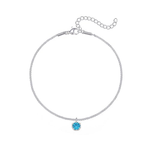 Wellike Silver Ankle Bracelets For Women Waterproof Birthstone Anklets Adjustable Sparkly Chain Silver Plated Stainless Steel Anklet Non Tarnish Jewelry - color: KKWJL185-12