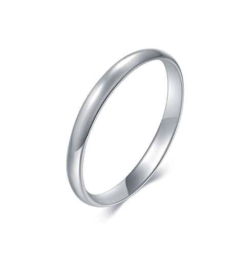 BORUO 925 Sterling Silver Ring| 14K Gold Plated Waterproof Stacking Rings| Plain Dome Tarnish Resistant Comfort Fit Wedding Band Gifts for Special Occasions 1.5mm 2mm 3mm Band Size 4-12 - color: Waterproof 2mm 14K White Gold Plated Stainless Steel