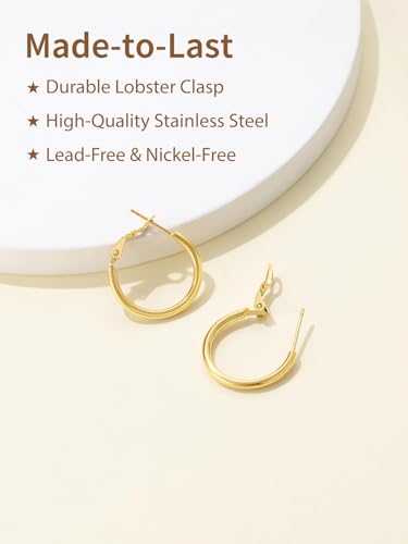 FindChic Thin Hoop Earrings for Women,Silver/Black/Gold Plated 20-100mm - color: Gold, size: 20mm