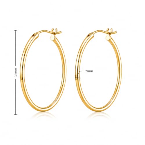 14K Gold Hoop Earrings for Women, Classic Minimalist Medium & Large Gold Hoops, Lightweight Round Hoop Earrings, Available in 35/45/55mm - size: 35MM