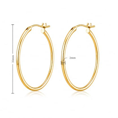 14K Gold Hoop Earrings for Women, Classic Minimalist Medium & Large Gold Hoops, Lightweight Round Hoop Earrings, Available in 35/45/55mm - size: 35MM