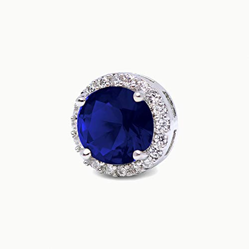SWEETV Cubic Zirconia Stud Earrings, 8mm Round Cut, Rhinestone Hypoallergenic Earrings for Women & Girls | 9mm Round Cut Hypoallergenic 925 Sterling Silver Stud Earrings for Bridal Bridesmaid Prom Weddings Parties,Silver - color: 06.Sapphire