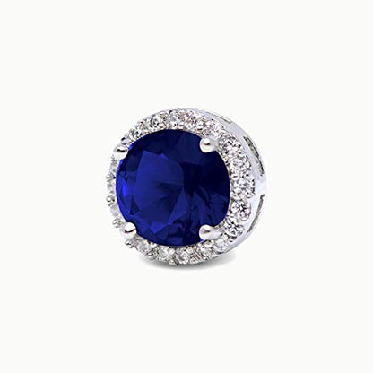 SWEETV Cubic Zirconia Stud Earrings, 8mm Round Cut, Rhinestone Hypoallergenic Earrings for Women & Girls | 9mm Round Cut Hypoallergenic 925 Sterling Silver Stud Earrings for Bridal Bridesmaid Prom Weddings Parties,Silver - color: 06.Sapphire